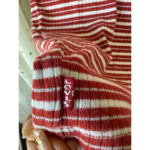 Levi's Women's 100% Cotton Stripe Short Sleeve Britt Snap Front Ribbed Top XS - Picture 4 of 8